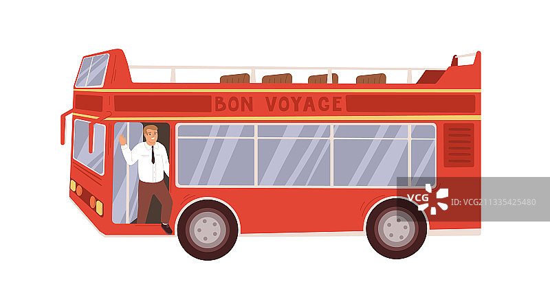 红色双层观光巴士及司机图片素材