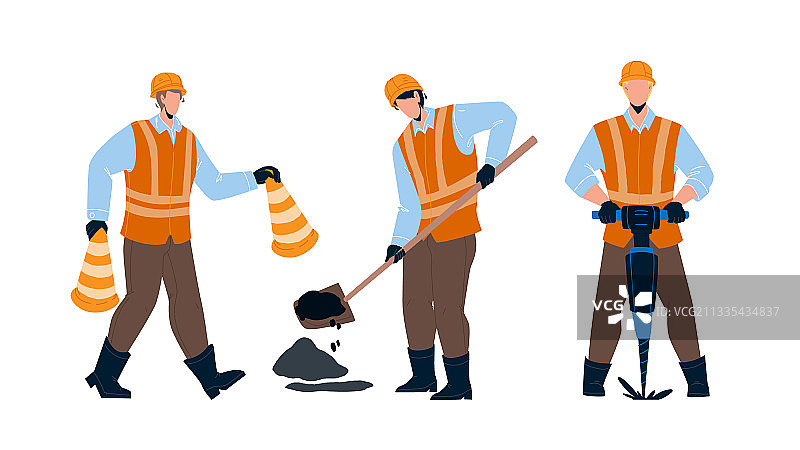 道路施工人员维修街道基础设施图片素材