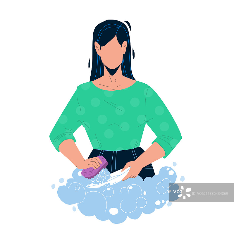 在厨房水槽里用肥皂洗碗图片素材