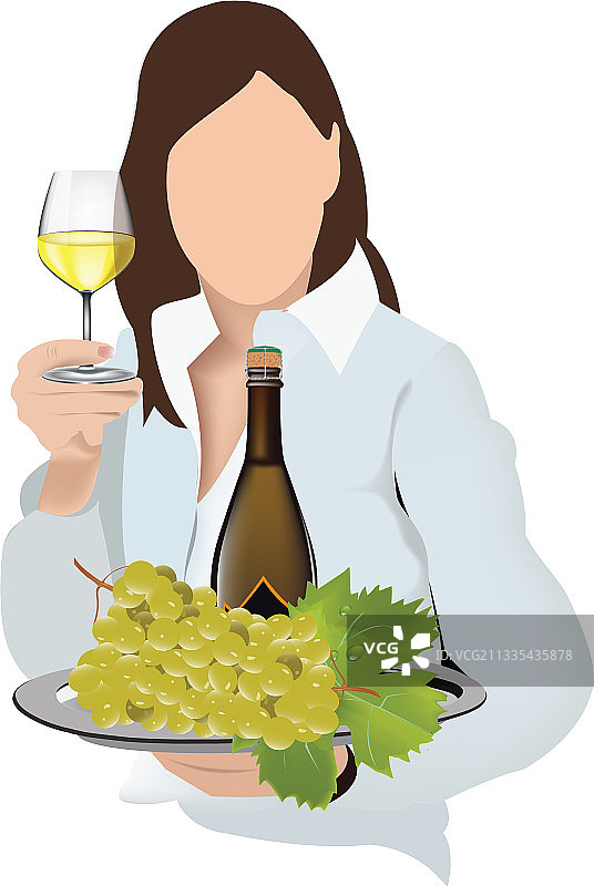 手托葡萄酒和食物的女人图片素材