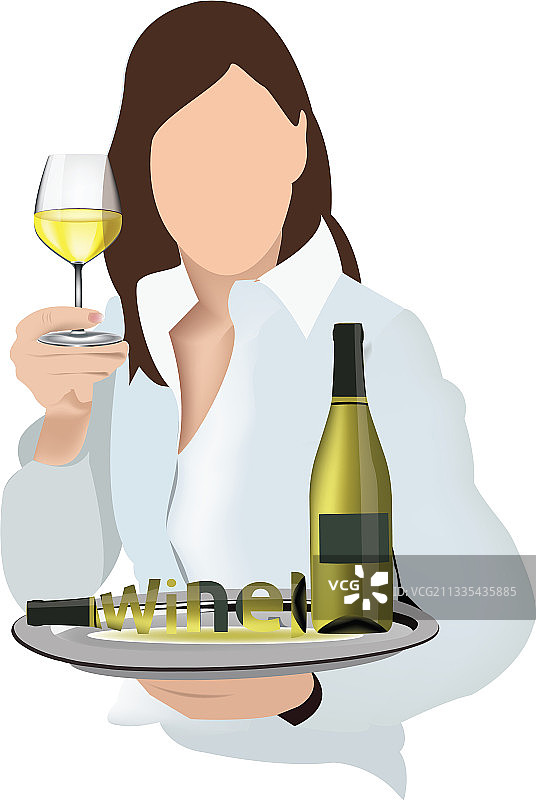 手托葡萄酒和食物的女人图片素材