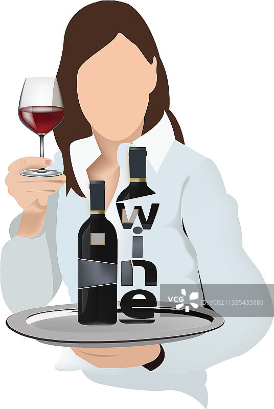 手托葡萄酒和食物的女人图片素材