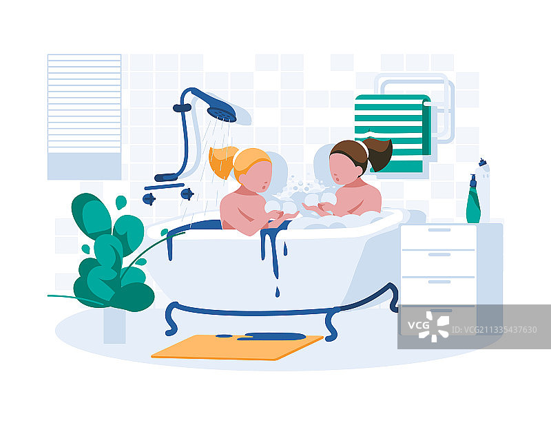 一起泡泡浴的两个女孩图片素材