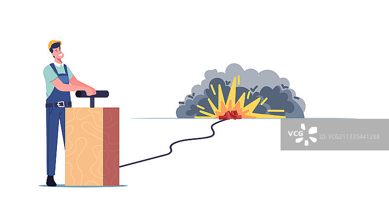 穿制服的男性工人推动控制杆图片素材