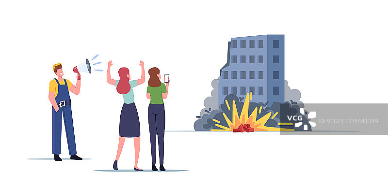 穿制服的工人男性角色与扩音器图片素材