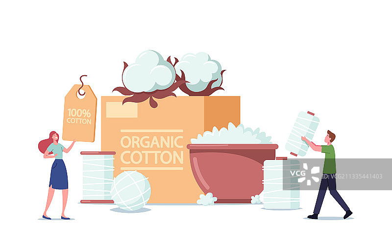 在巨大的棉花上的小男人和小女人图片素材