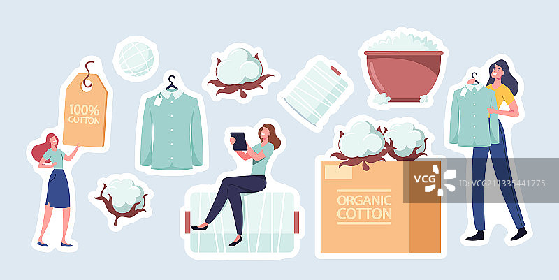 棉花主题迷你女性贴纸套装图片素材