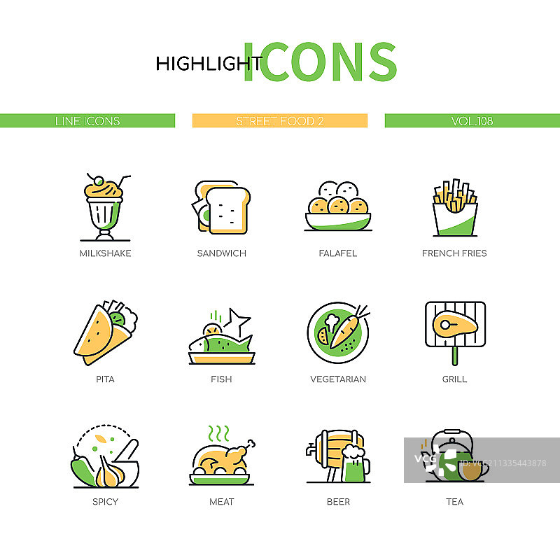 街头食品——线性设计风格图标集图片素材