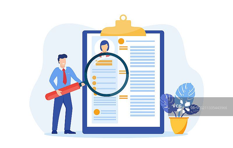 HR经理用放大镜观察图片素材