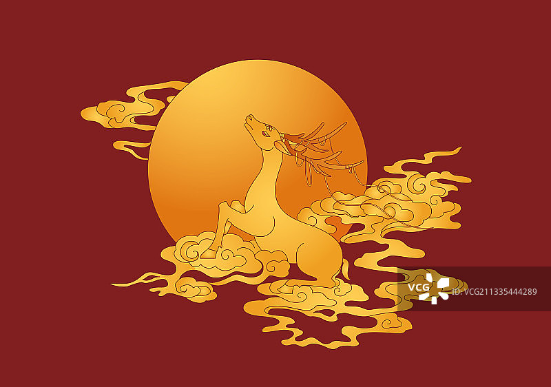 中国风元素鹿和明月祥云传统图案图片素材