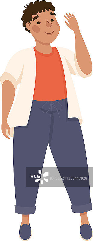 身材偏胖的棕发男人站立挥手图片素材