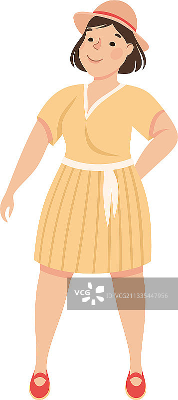 站着微笑的加大码棕发女人图片素材