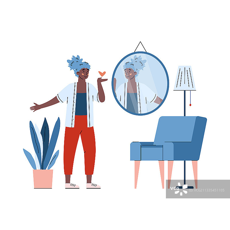 对自己的外貌感到满意的卡通女人图片素材