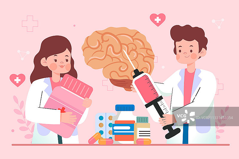医生治疗大脑相关疾病矢量插画图片素材