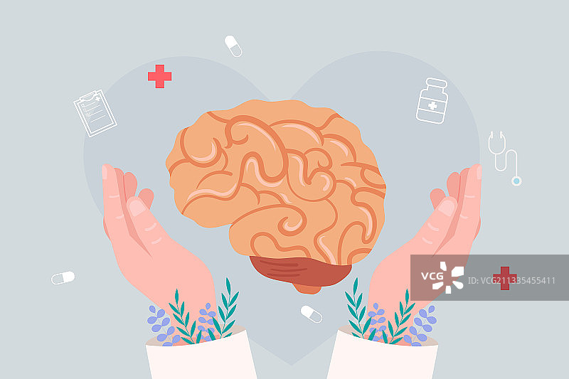 呵护脑部健康矢量插画图片素材