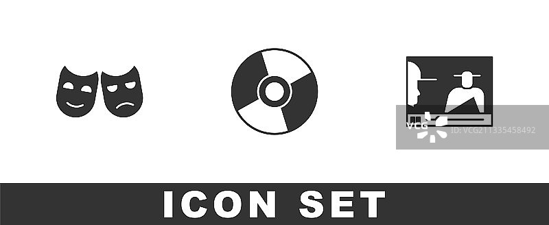 喜剧和悲剧面具、CD或DVD光盘图片素材