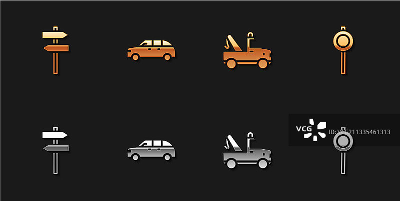 道路交通标志、掀背车和拖车图片素材