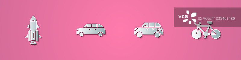 剪纸火箭飞船与汽车图案图片素材