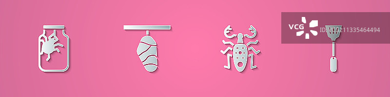 剪纸：罐子里的蜘蛛和蝴蝶茧图片素材