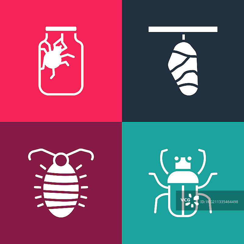 波普艺术臭虫幼虫昆虫蝴蝶图标集图片素材