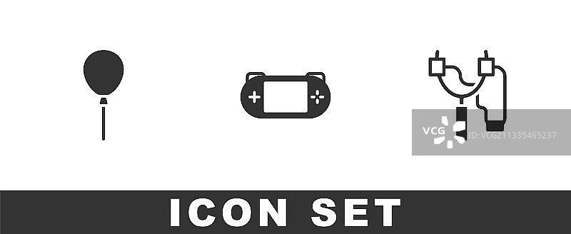 带有丝带和便携式游戏机的气球组合图片素材