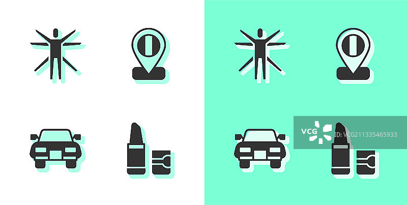 口红维特鲁威人汽车和定位旗帜合集图片素材