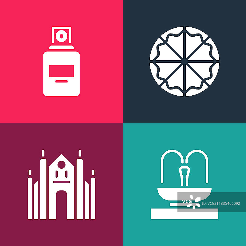 波普艺术风格米兰大教堂喷泉披萨图片素材