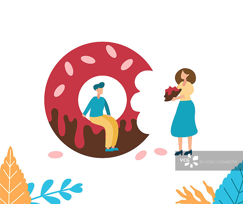 午休时间人们吃甜甜圈喝咖啡图片素材