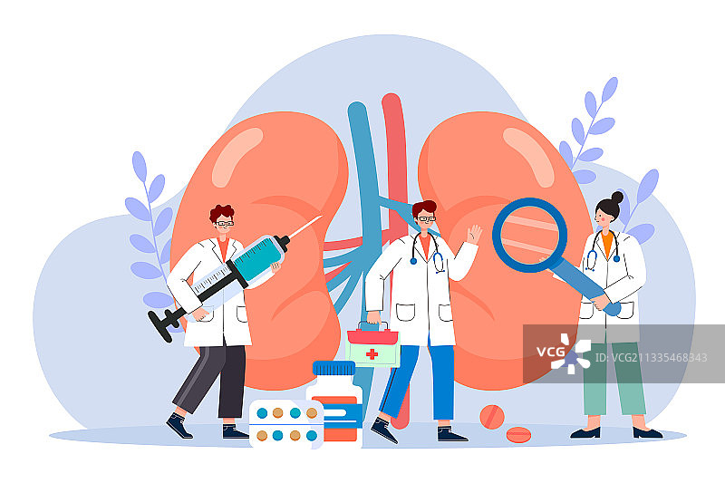 医生治疗肾脏相关疾病矢量插画图片素材