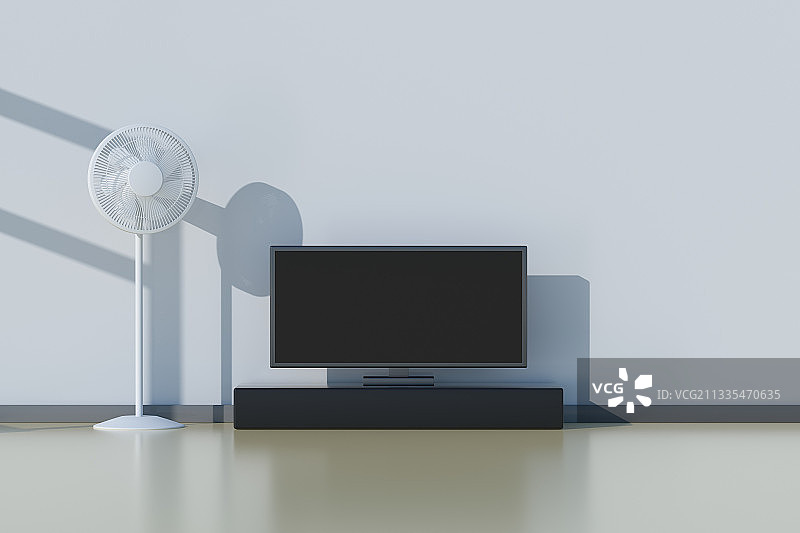 3D渲染的室内电风扇场景图片素材