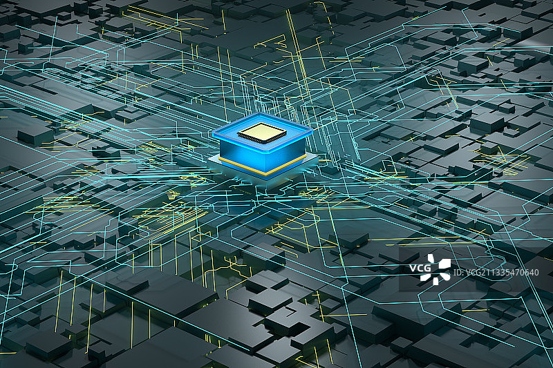 3D渲染的科技感芯片图片素材