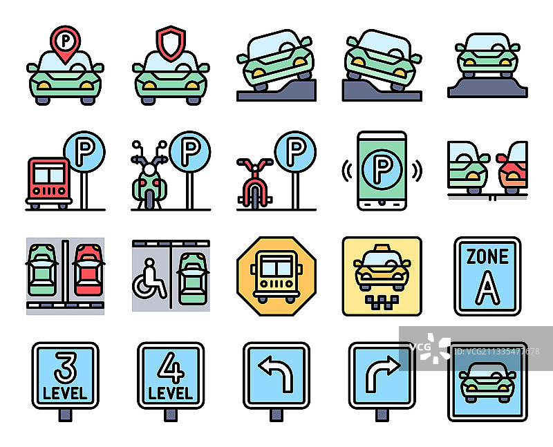 停车场相关填充图标集2图片素材