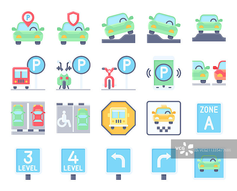 停车场相关扁平图标集2图片素材