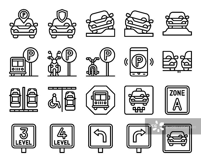 停车场相关线性图标集2图片素材