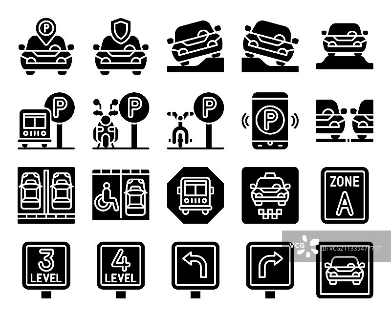 停车场相关实心图标合集2图片素材