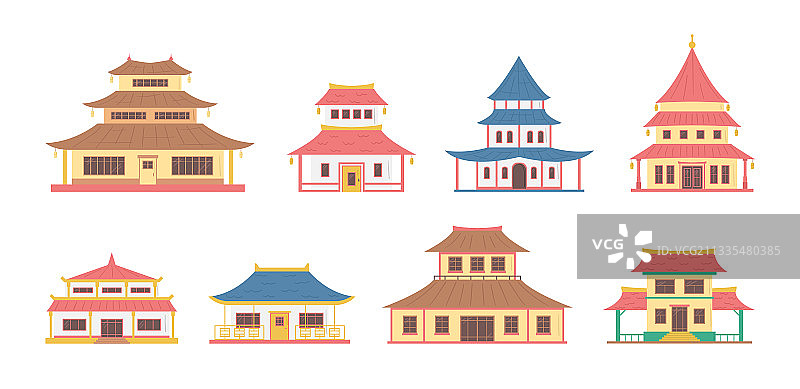 卡通彩色中国房屋图标合集图片素材