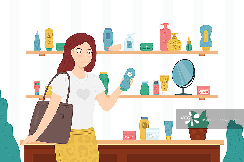 卡通彩色人物女性购物图片素材