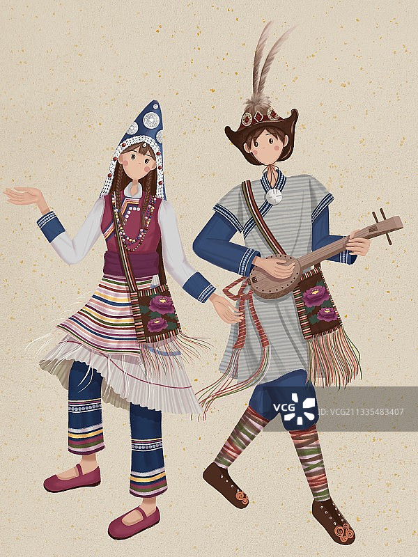 傈僳族姑娘小伙图片素材