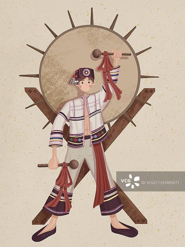 基诺族小伙打太阳鼓图片素材