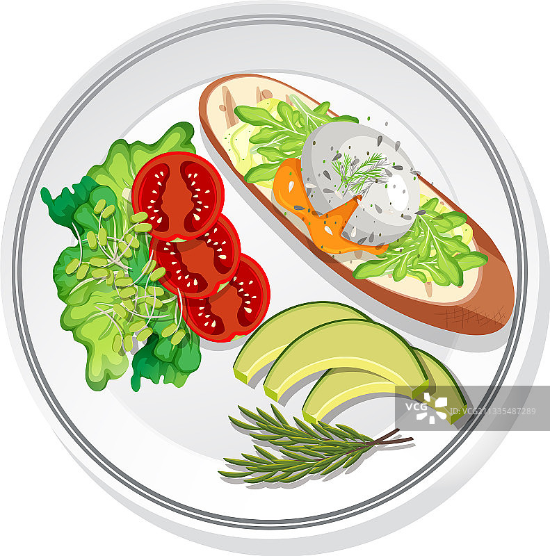 餐盘上的早餐套餐俯视图图片素材