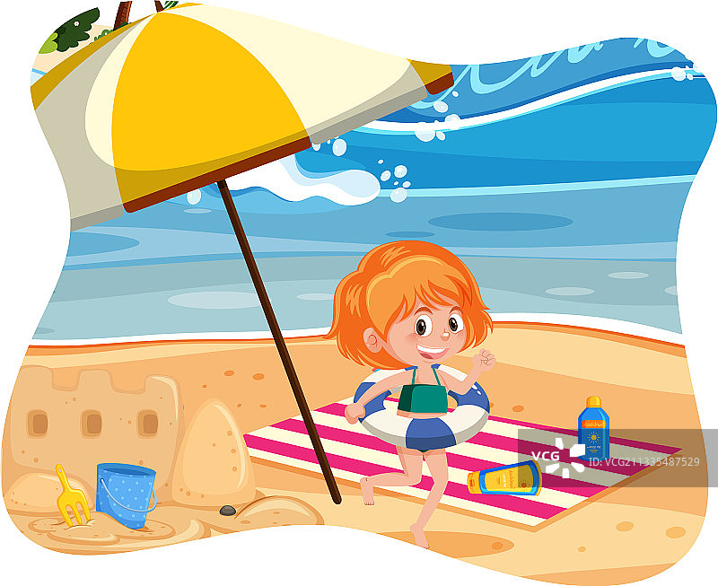 在海滩上快乐的女孩图片素材