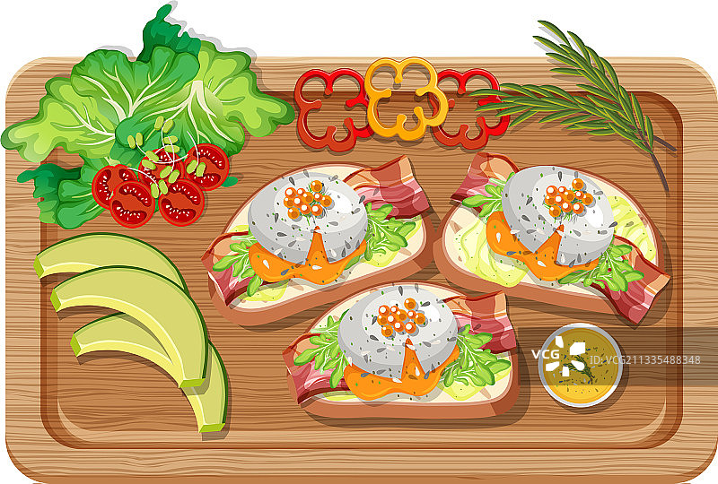 俯视图砧板上的早餐套餐图片素材