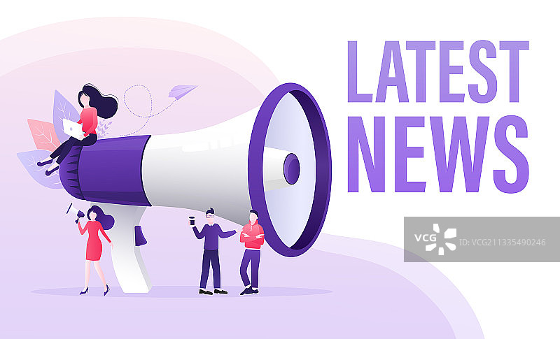 带有扩音器人物最新消息的扁平模板图片素材