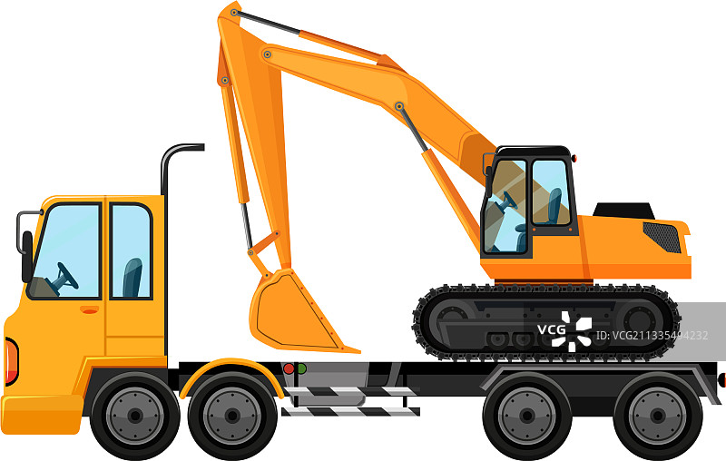 在隔离区运载大型起重机拖拉机的拖车图片素材