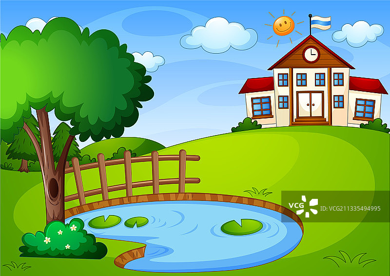 自然环境中的空旷学校建筑场景图片素材