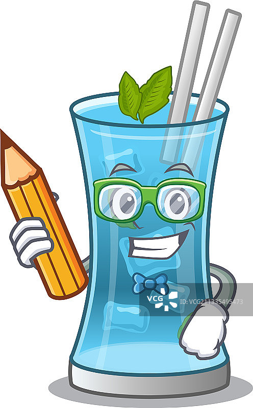聪明的学生蓝色夏威夷鸡尾酒卡通图片素材