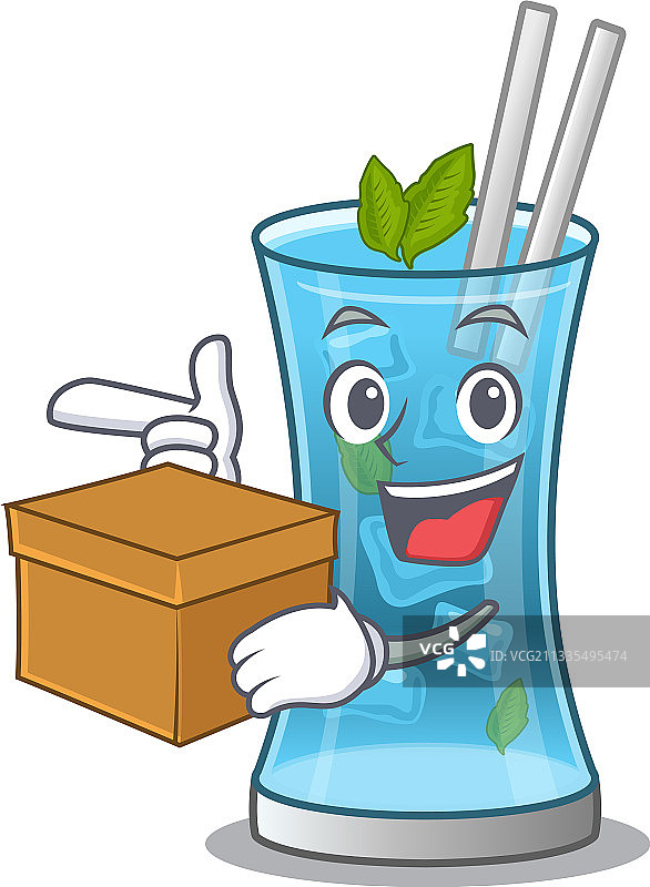 快乐的蓝色夏威夷鸡尾酒卡通设计图片素材