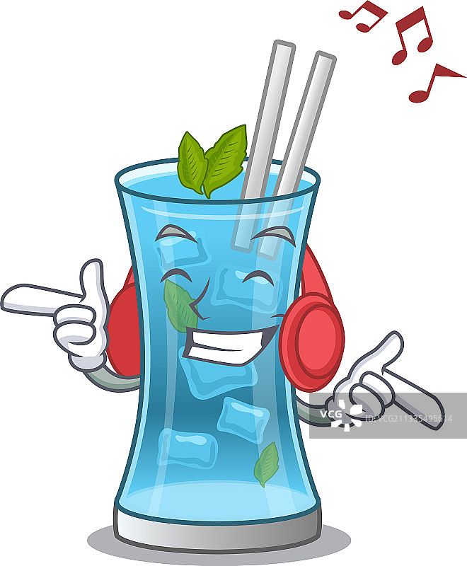 蓝色夏威夷鸡尾酒卡通设计概念图片素材
