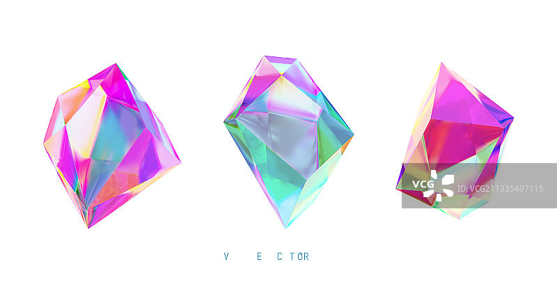 白色背景上的彩色水晶素材图片素材