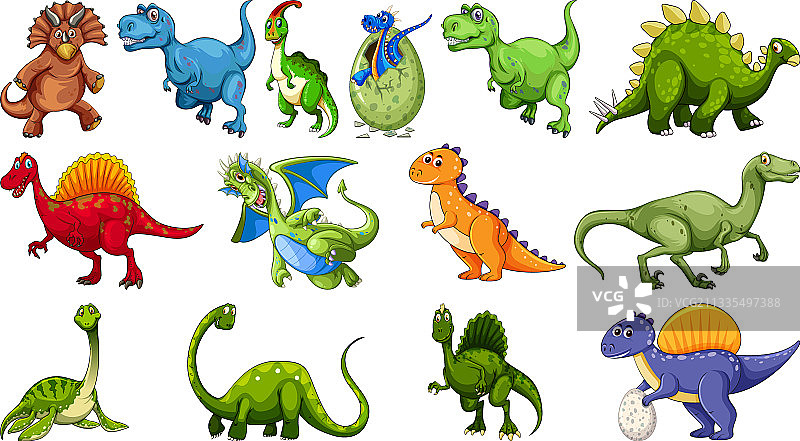 不同恐龙卡通角色合集图片素材